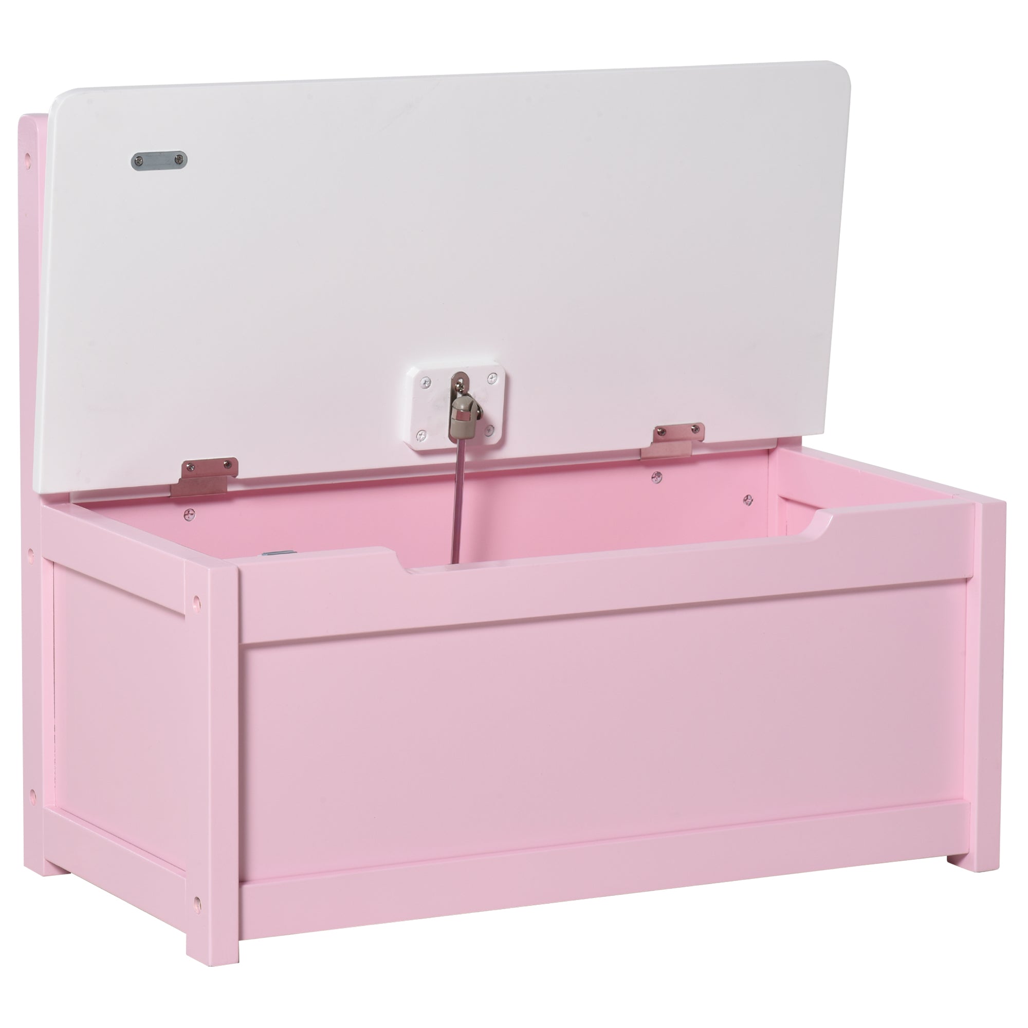 HOMCOM 2 In 1 Wooden Toy Box, Seat Storage Bench, Storage Chest Cabinet Organiser with Safety Pneumatic Rod, Pink 