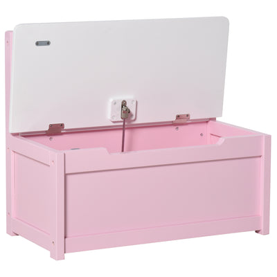 HOMCOM 2 In 1 Wooden Toy Box, Seat Storage Bench, Storage Chest Cabinet Organiser with Safety Pneumatic Rod, Pink 