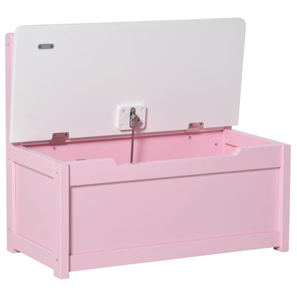 HOMCOM 2 In 1 Wooden Toy Box, Seat Storage Bench, Storage Chest Cabinet Organiser with Safety Pneumatic Rod, Pink 