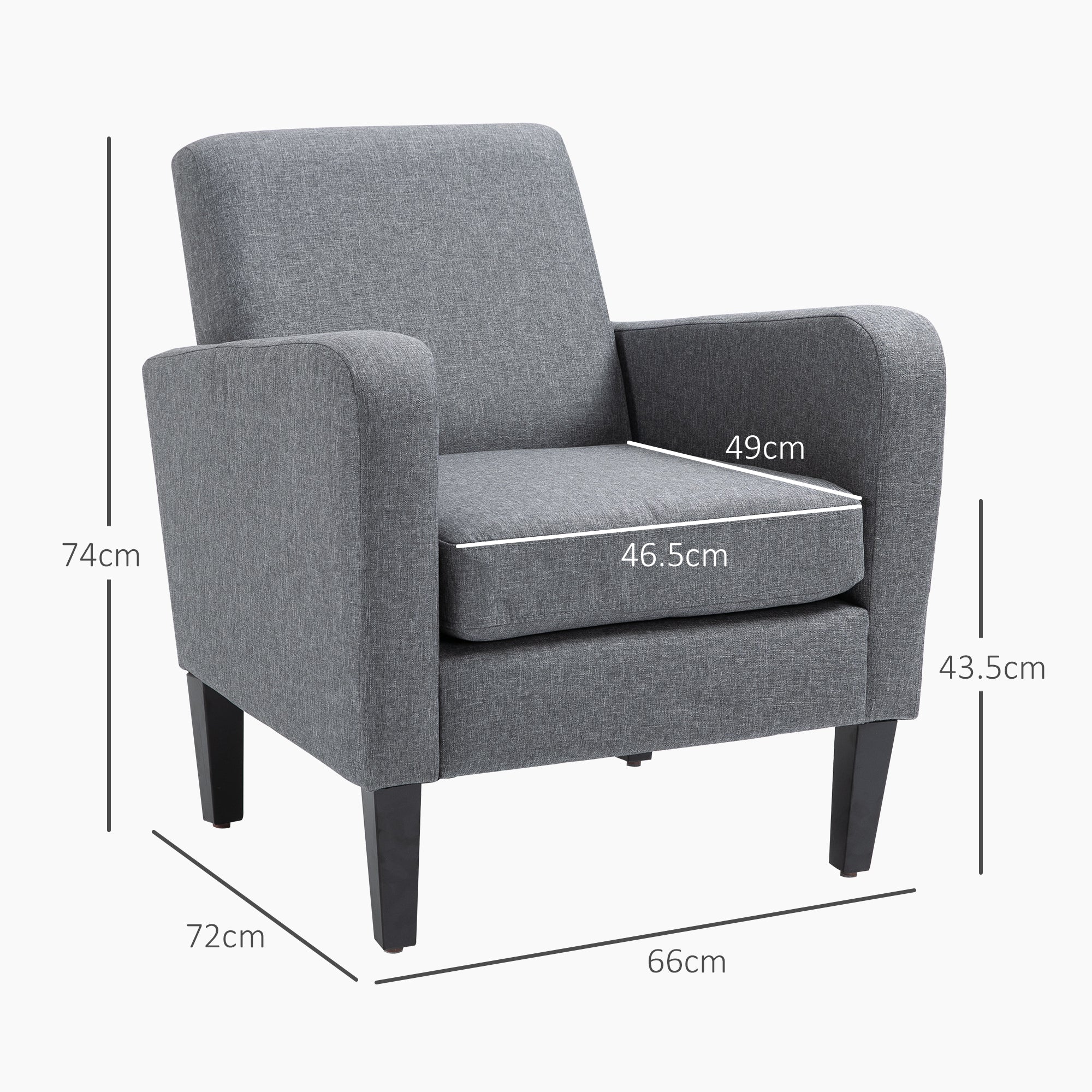 HOMCOM 2 Pieces Modern Armchairs with Rubber Wood Legs, Upholstered Accent Chairs, Single Sofa for Living Room, Bedroom, Grey 