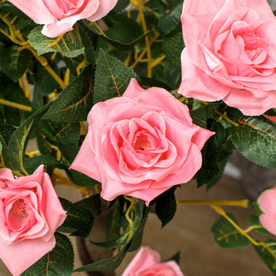 Outsunny Set of 2 Artificial Plants Pink Rose Floral in Pot, Fake Plants for Home Indoor Outdoor Decor, 90cm 
