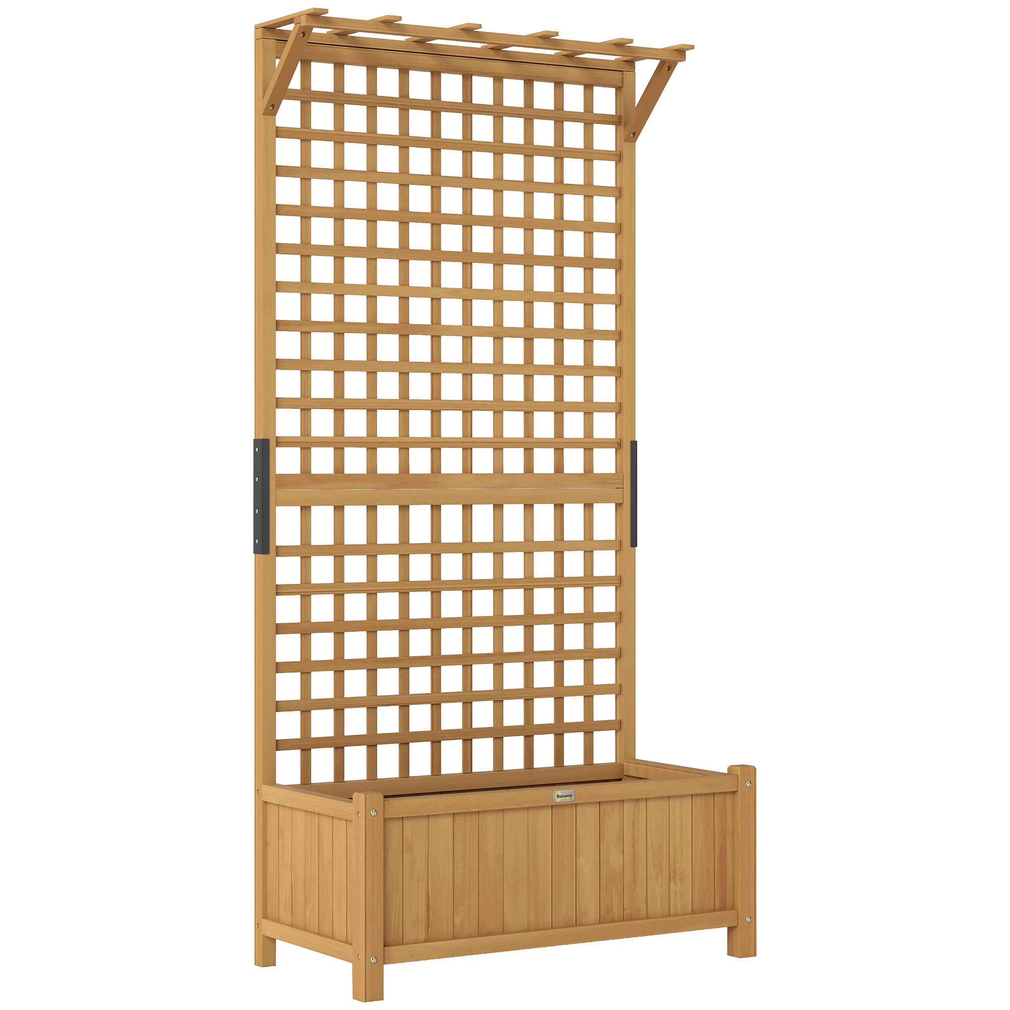Outsunny Raised Bed with Drainage Holes, Wood Planter with Trellis for Climbing Plants to Grow Vegetables, Flowers, Yellow 