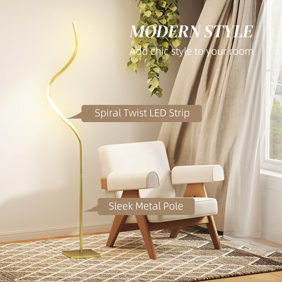 HOMCOM LED Floor Lamp with 3 Adjustable Brightness, Modern Standing Lamp with Foot Switch for Bedroom, Living Room, Gold Tone 