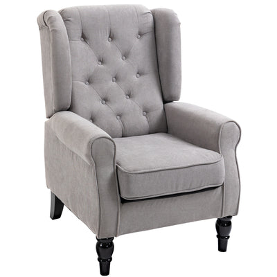 HOMCOM Retro Accent Chair, Wingback Armchair with Wood Frame Button Tufted Design for Living Room Bedroom, Grey 