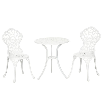 Outsunny 3 Pcs Aluminium Bistro Set Garden Furniture Dining Table Chairs Antique Outdoor Seat Patio Seater White 