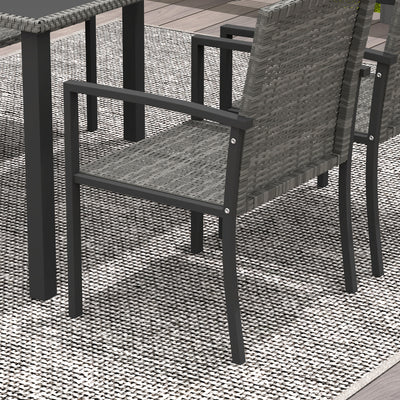 Outsunny Outdoor Dining Set 5 Pieces Patio Conservatory with Tempered Glass Tabletop,4 Dining Chairs - Grey 