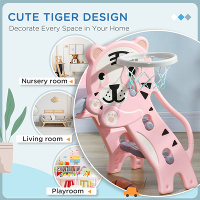 AIYAPLAY 3 in 1 Baby Slide for Indoor Use with Climber, Basketball Hoop, Basketball, for Ages 18-36 Months - Pink 