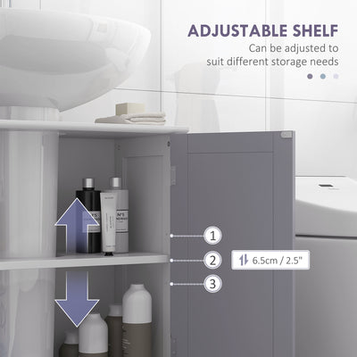 kleankin 60x60cm Under-Sink Storage Cabinet w/ Adjustable Shelf Handles Drain Hole Bathroom Cabinet Space Saver Organizer White and Grey 