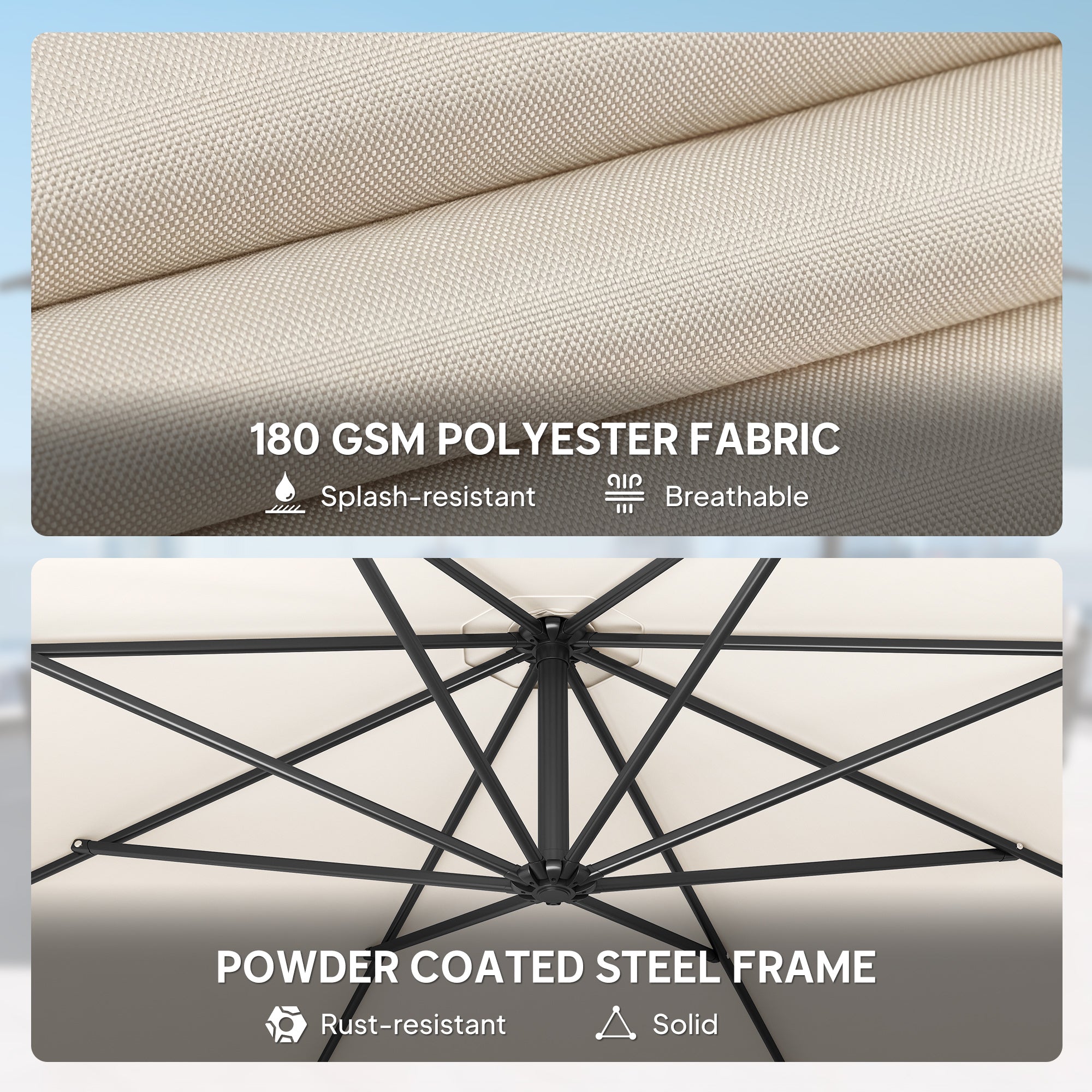Outsunny 3 m Overhanging Cantilever Parasol, with Cross Base - Cream White 