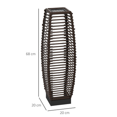 Outsunny Rattan Solar Floor Lamp,  68cm Tall Outdoor Garden Lantern Pathway Light & Decorative Lighting with Auto On/Off LED Lights, IP44, for Porch, Yard, Courtyard, Deck, Brown 