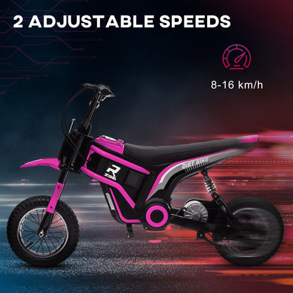 HOMCOM 24V Electric Motorbike with Twist Grip Throttle, Music, Horn, 12" Pneumatic Tyres, 16km/h Max Speed - Pink