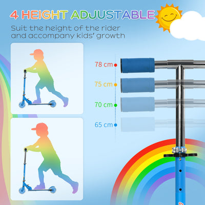 HOMCOM Kids Scooter, with Lights, Music, Adjustable Height, Foldable Frame, for Ages 3-7 Years - Blue 