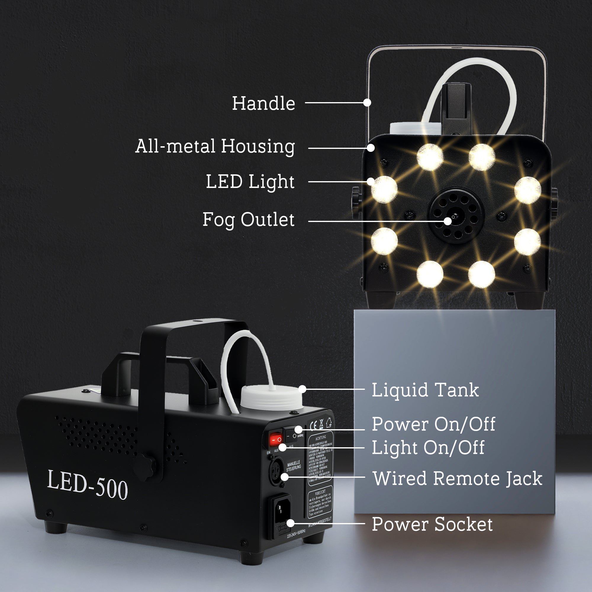 HOMCOM Smoke Machine with 3 RGB LED Lights with 13 Colours and 4 Effects, 450W 2000CFM Fog Machine with Wired and Wireless Remote Controls for Halloween Christmas Wedding Party Disco Dj Stage Effect 
