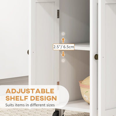 HOMCOM Rolling Kitchen Island Storage Trolley with Rubber Wood Top & Drawers for Dining Room, White 