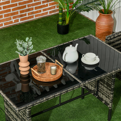 Outsunny 5 Seater Rattan Garden Furniture Set, 2 Armchairs, 3-Seater Wicker Sofa, 2 Footstools and Glass Table, 6 Piece Patio Rattan furniture Sofa Sets with Cushions for Conservatory, Mixed Grey 