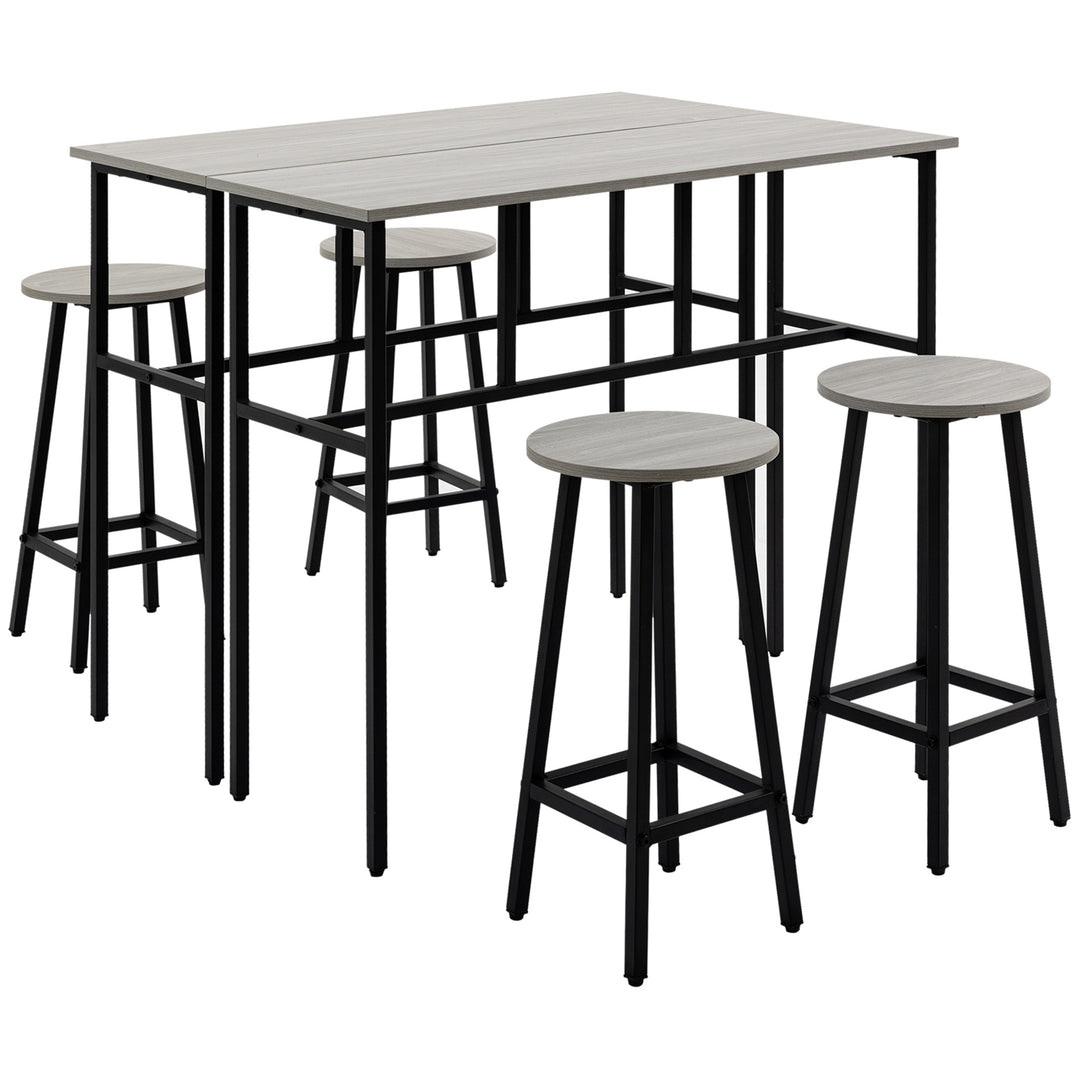 HOMCOM 6-Piece Bar Table Set, 2 Breakfast Tables with 4 Stools, Counter Height Dining Tables & Chairs for Kitchen, Living Room, Grey 