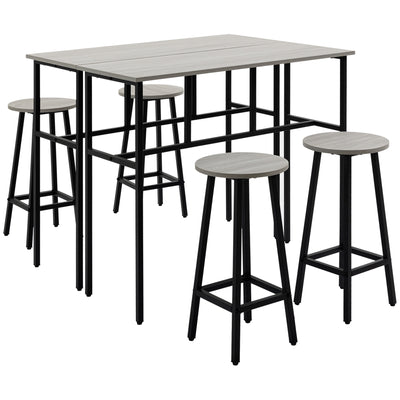 HOMCOM 6-Piece Bar Table Set, 2 Breakfast Tables with 4 Stools, Counter Height Dining Tables & Chairs for Kitchen, Living Room, Grey 