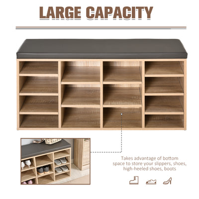 HOMCOM Multi-Storage Shoe Rack w/ 14 Compartments Cushion Moving Shelves Solid Frame Foot Pads Home Office Tidy Organisation Boots Trainers Brown 