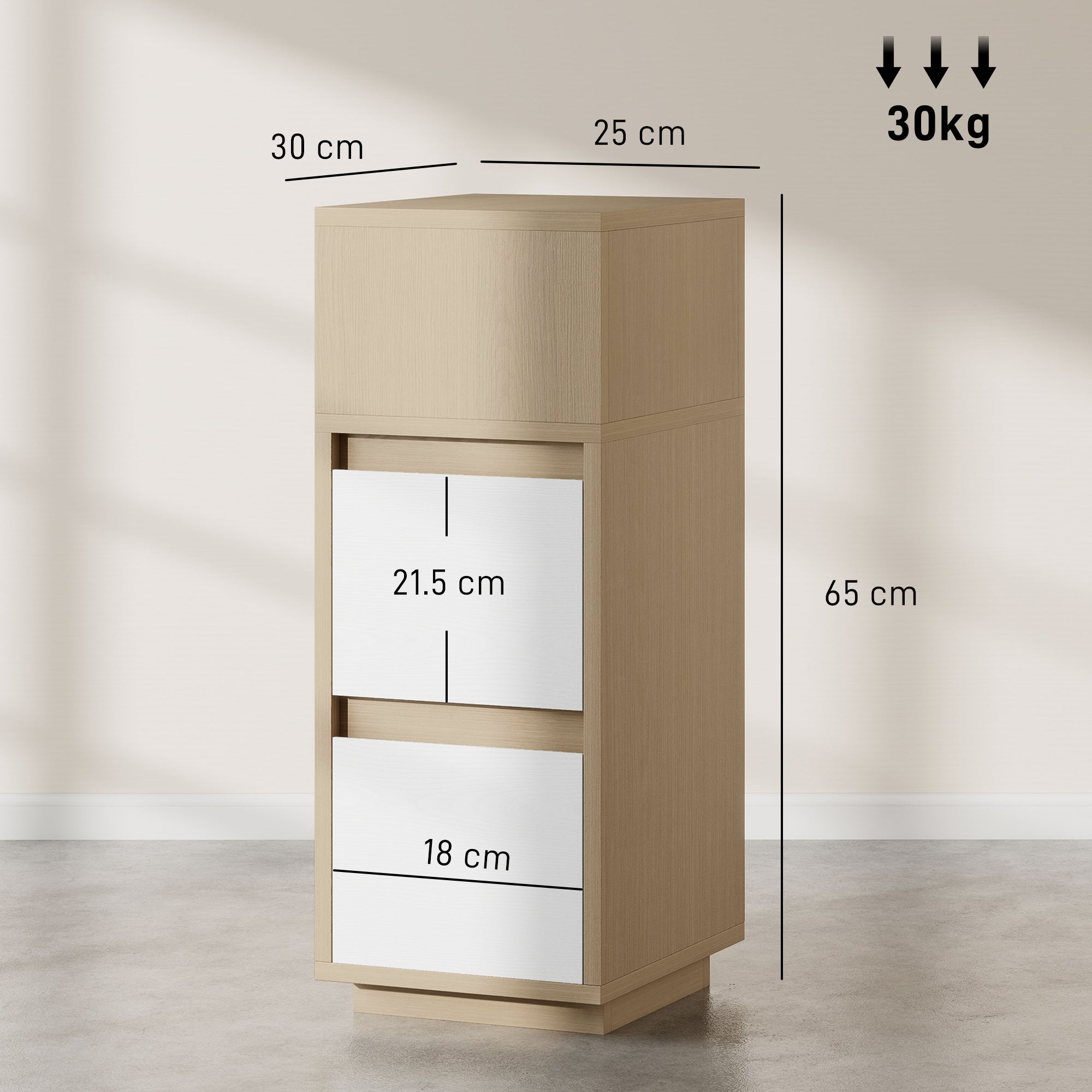 HOMCOM Slim Bedside Table, Narrow Bedside Cabinet with Open Shelf and 2 Drawers for Bedroom, Living Room, Natural Wood Finish 