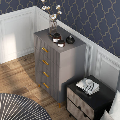HOMCOM Four Drawer Embossed Line Dresser - Grey/Gold Tone 