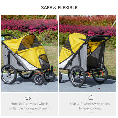 PawHut Foldable Pet Stroller, with Washable Cushion, Storage Bags, Safety Leash, for Medium, Large Dogs, Cats - Yellow 