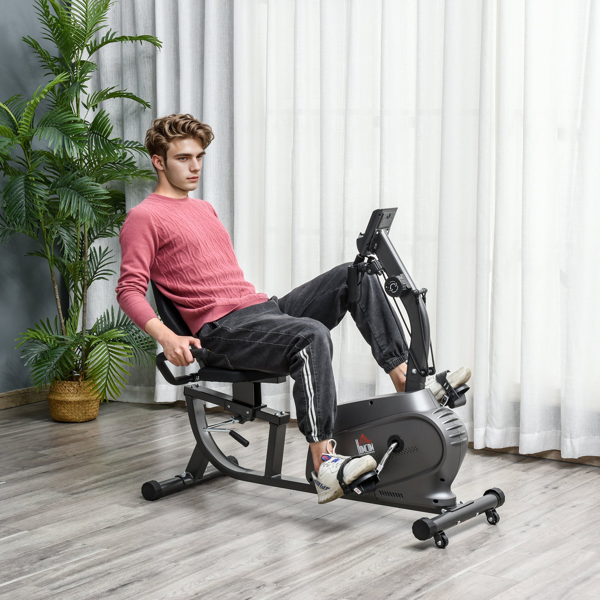 HOMCOM Recumbent Exercise Bike Recovery Exerciser, 8-Level Magnetic Resistance Stationary Bike with Pad Holder, LCD Monitor, for Indoor Cardio Workout, Black 