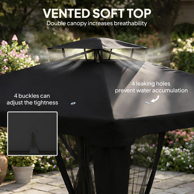 Outsunny 3 x 3 m Metal Gazebo, Garden Pavillion, Double Roof Outdoor Canopy Shelter with Mesh Sidewalls, Black 