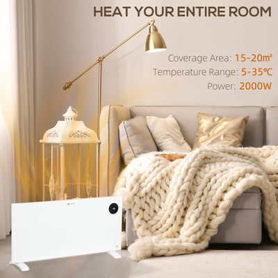 HOMCOM 2000W Electric Convector Heater, Freestanding or Wall Mounted, Space Heater with Adjustable Thermostat, Timer, White 