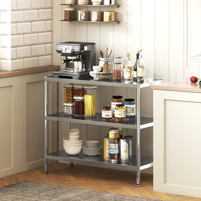 HOMCOM 3-Tier Bakers Rack with Storage, Stainless Steel Microwave Stand with Adjustable Shelves for Small Spaces, Kitchen Storage Unit for Spices, Pots and Pans, Silver Tone 