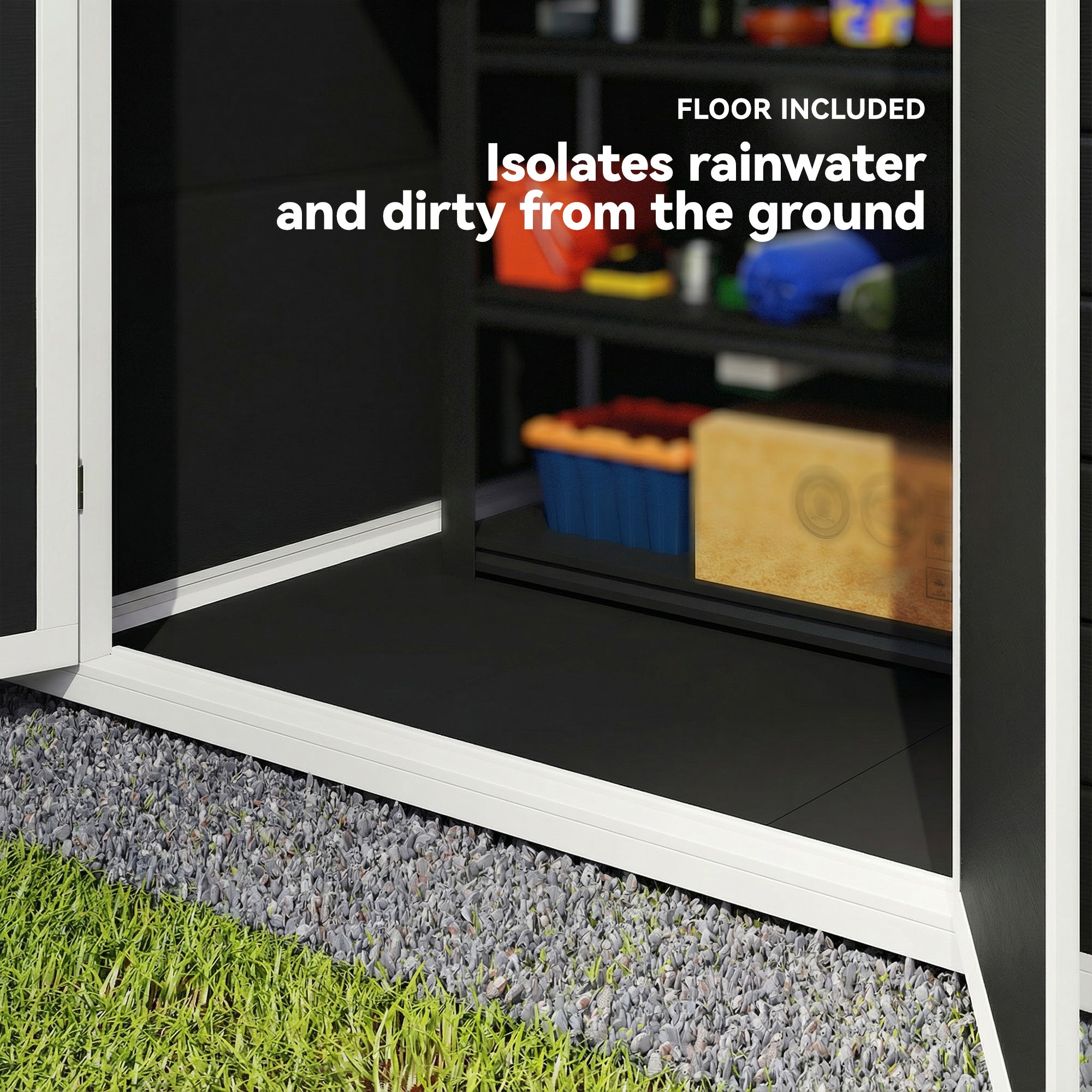 Outsunny 6'x4.5' Garden Storage Shed, Lockable Garden Shed with Double Doors, Window, Vent and Plastic Roof, Black 