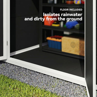 Outsunny 6'x4.5' Garden Storage Shed, Lockable Garden Shed with Double Doors, Window, Vent and Plastic Roof, Black 