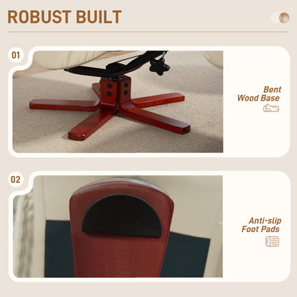 HOMCOM Rocking Recliner Chair with Footstool, PU Leather Recliner Armchair with Wood Base, Upholstered Reclining Chair for Living Room Bedroom, Cream