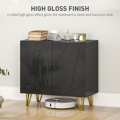 HOMCOM Modern Luxe High Gloss Sideboard, with Hairpin Legs - Black 