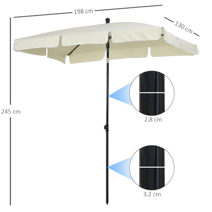 Outsunny Garden Parasol Umbrella, Outdoor Market Table Umbrella with Ruffles & Aluminium Pole, Rectangular Tilting Parasol Sun Shade Canopy, 2 x 1.3m, Cream White 