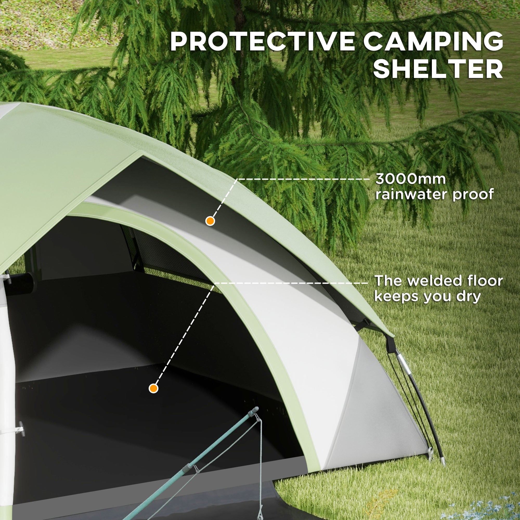 Outsunny Two Man Single Room Dome Tent, with Accessories - Green/Grey 