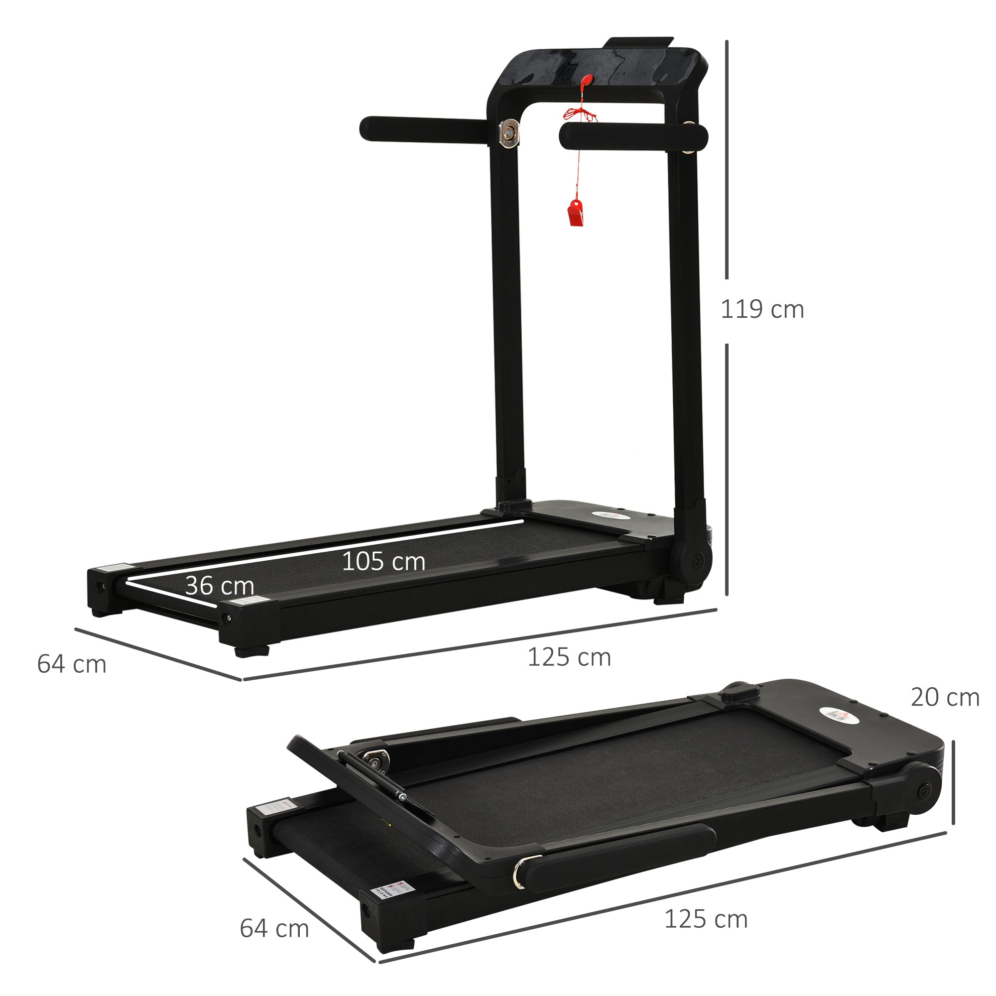 HOMCOM 600W Foldable Steel Motorised Treadmill Running Machine w/ LCD Monitor Black 