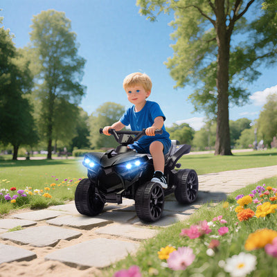AIYAPLAY 6V Kids ATV, 4 Wheeler Electric Ride on Car with Music and LED Headlights, for Ages 3-8 Years Boys and Girls, Black 
