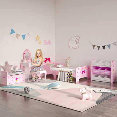 ZONEKIZ Kids Dressing table Set w/ Mirror, Stool, Drawer, Cute Patterns, for Ages 3-6 Years - Pink 