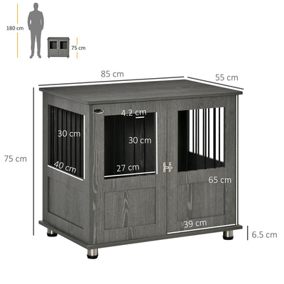 PawHut Dog Crate Table for Medium and Large Dogs with Magnetic Door for Indoor Use, 85 x 55 x 75 cm, Grey 