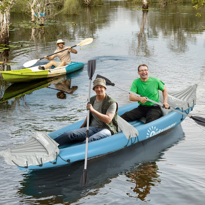 Outsunny Inflatable Kayak, Two-Person Inflatable Canoe Boat Set with Air Pump, Aluminium Oars, 318 x 80 x 50cm - Blue 