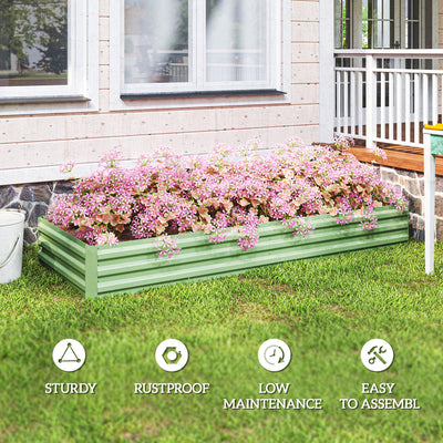 Outsunny Metal Raised Garden Bed Planter Box Outdoor Planters for Growing Flowers, Herbs, Green, Light Green 