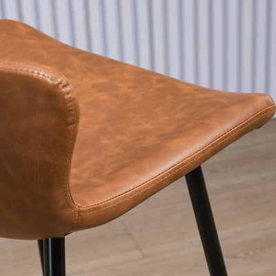 HOMCOM Bar Stools Set of 2, PU Leather Upholstered Bar Chairs, Kitchen Stools with Backs and Steel Legs for Dining Room, Brown 