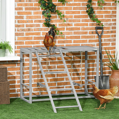 PawHut Chicken Activity Play with Swing Set for 3-4 Chickens, Wooden Chicken Coop, Grey 