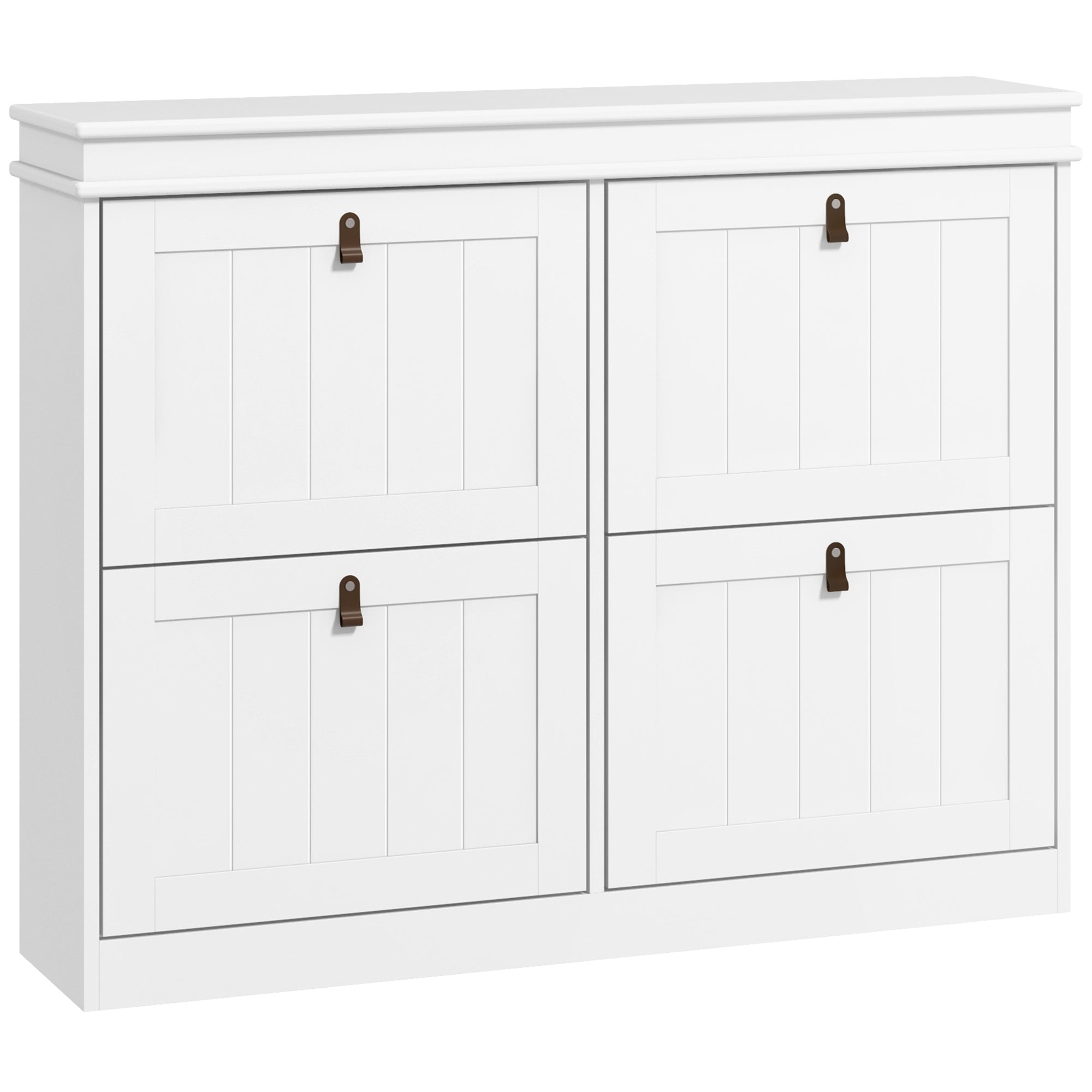 HOMCOM Slim Shoe Cabinet, Shoe Cabinet with 4 Drop-Down Drawers, 105W x 24D x 82.5H cm,  White 