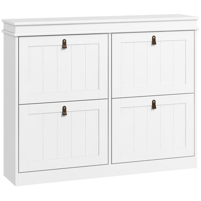 HOMCOM Slim Shoe Cabinet, Shoe Cabinet with 4 Drop-Down Drawers, 105W x 24D x 82.5H cm,  White 