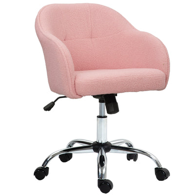 HOMCOM Teddy Fleece Swivel Office Chair - Pink 