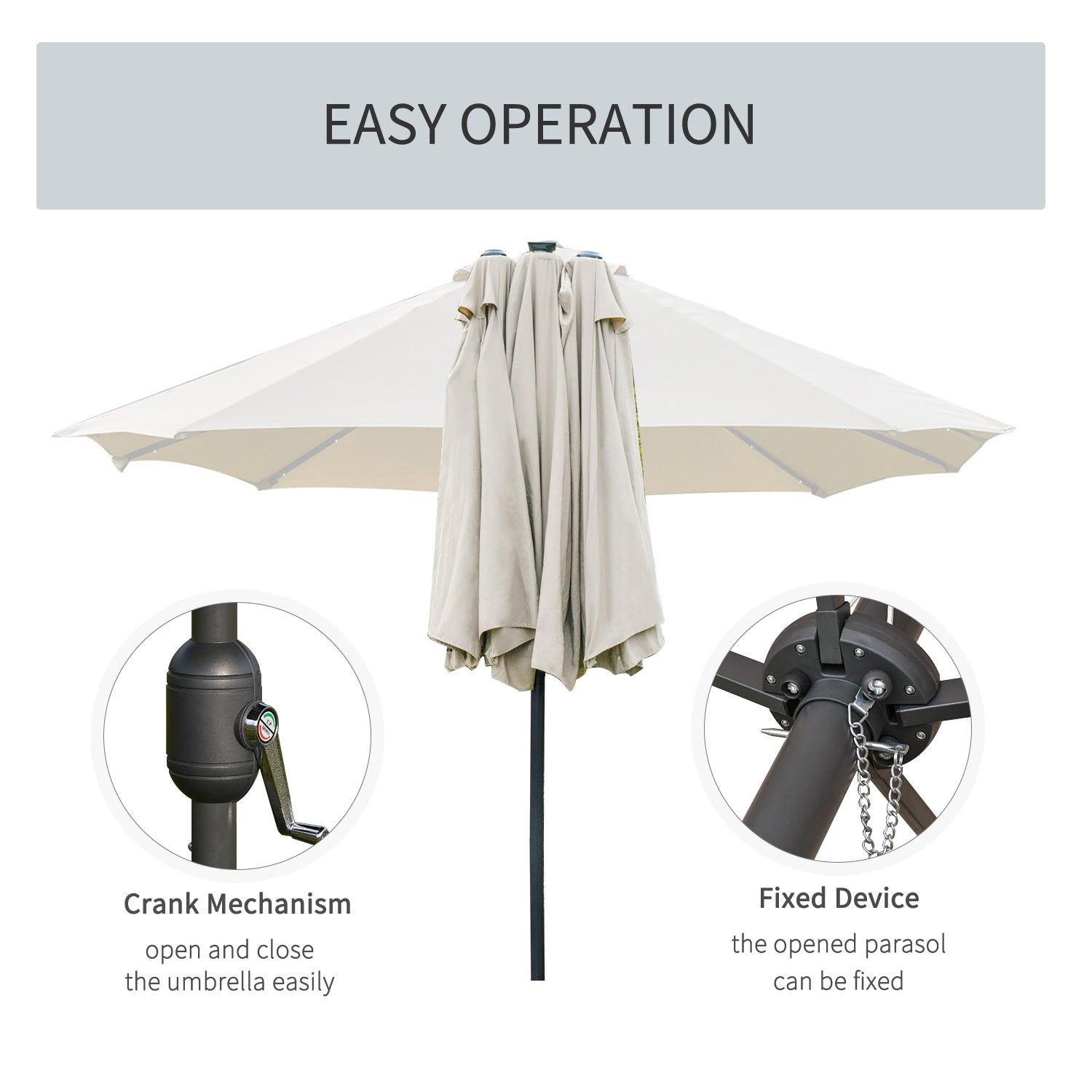 Outsunny 4.4m Double-Sided Sun Umbrella Patio Parasol LED Solar Lights Cream White 