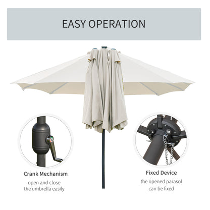 Outsunny 4.4m Double-Sided Sun Umbrella Patio Parasol LED Solar Lights Cream White 