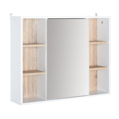 HOMCOM Bathroom Mirror Cabinet, Wall Mounted Storage Cabinet with Open Cupboard and Adjustable Shelf, White 