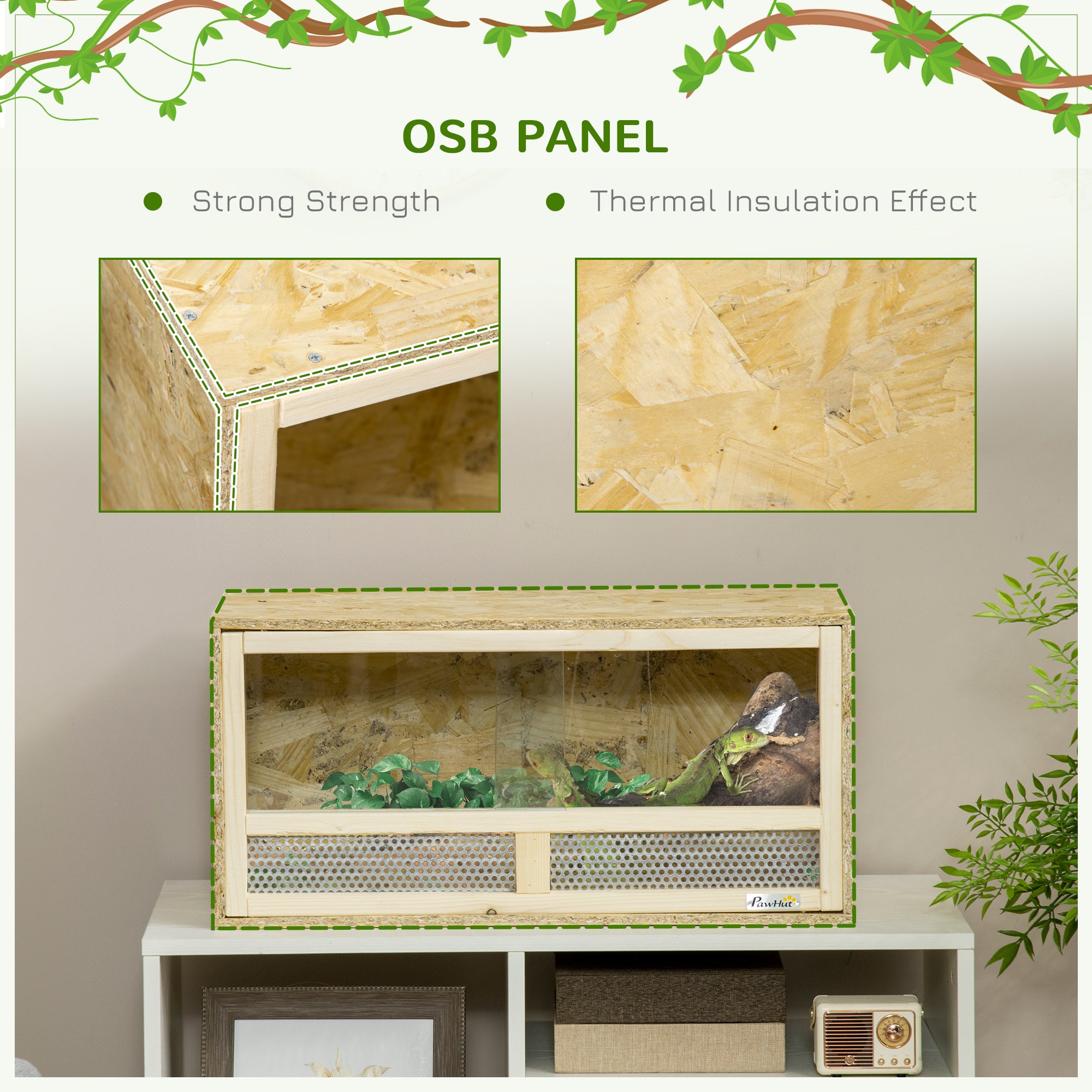 PawHut Reptile Terrarium Vivarium Habitat w/ Transparent Sliding Doors, Breathable Mesh, for Lizards, Horned Frogs, Snakes and Chameleons, 60 x 29.5 x 29.5cm 